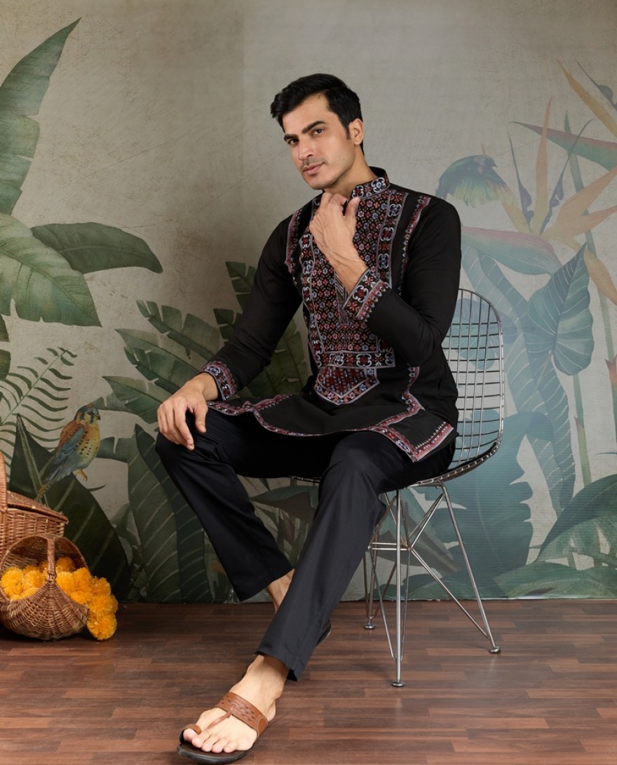 61305-black  - Colors of Tradition –  Black Statement Kurtas for Every Celebration